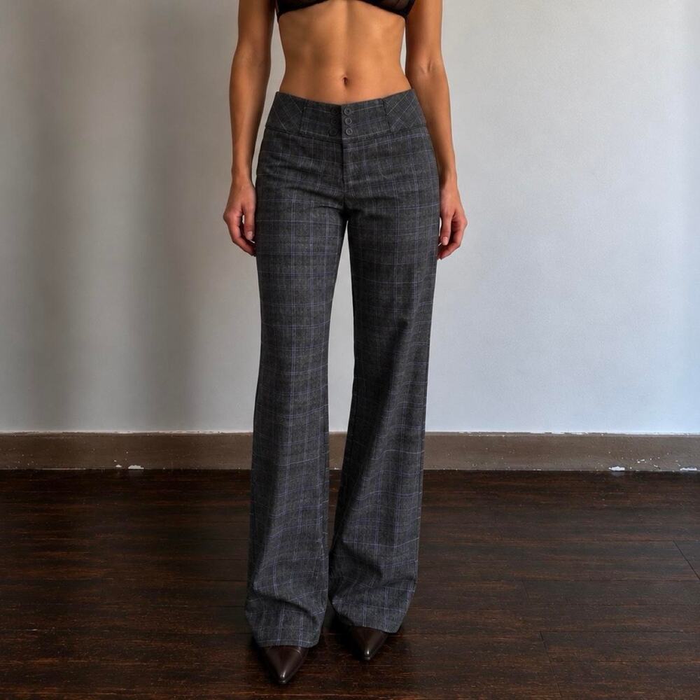 Vintage 2000s Dynamite Charcoal Plaid Low Rise Button Fly Tailored Trousers Sz 5